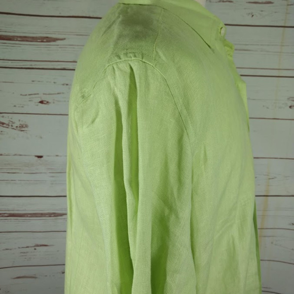 John P. Mens Green Button Down 100% Linen Shirt - Picture 4 of 6